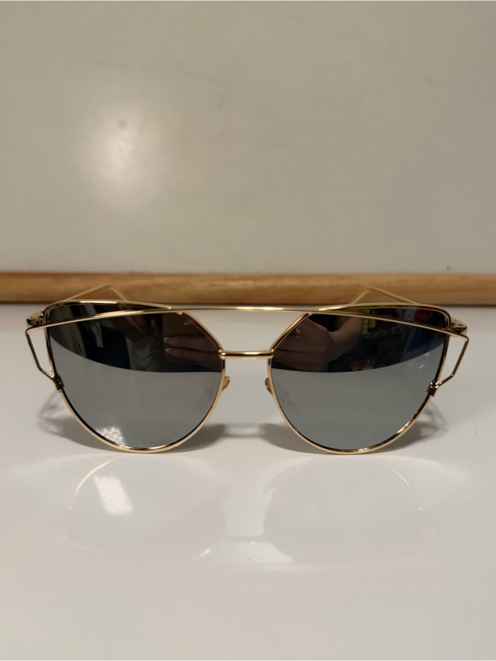Gold Metal Cat Eye Sunglasses with dark lenses